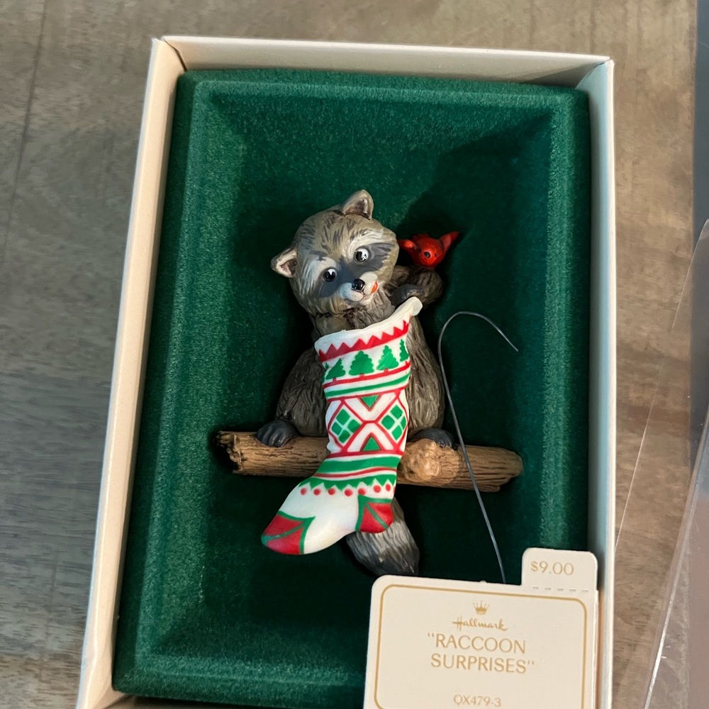 Hallmark Raccoon surprises Ornament with Festive Stocking
